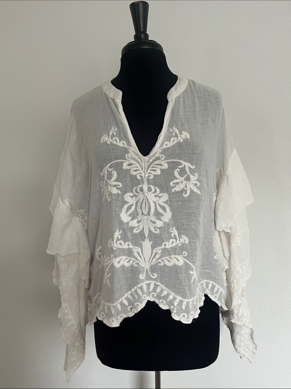 Ruby Yaya Boho Embroidered White Women's Peasant Top